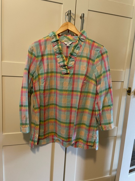 crown & ivy Tops - Crown & Ivy Pastel Plaid Ruffle V-Neck Tunic Top
